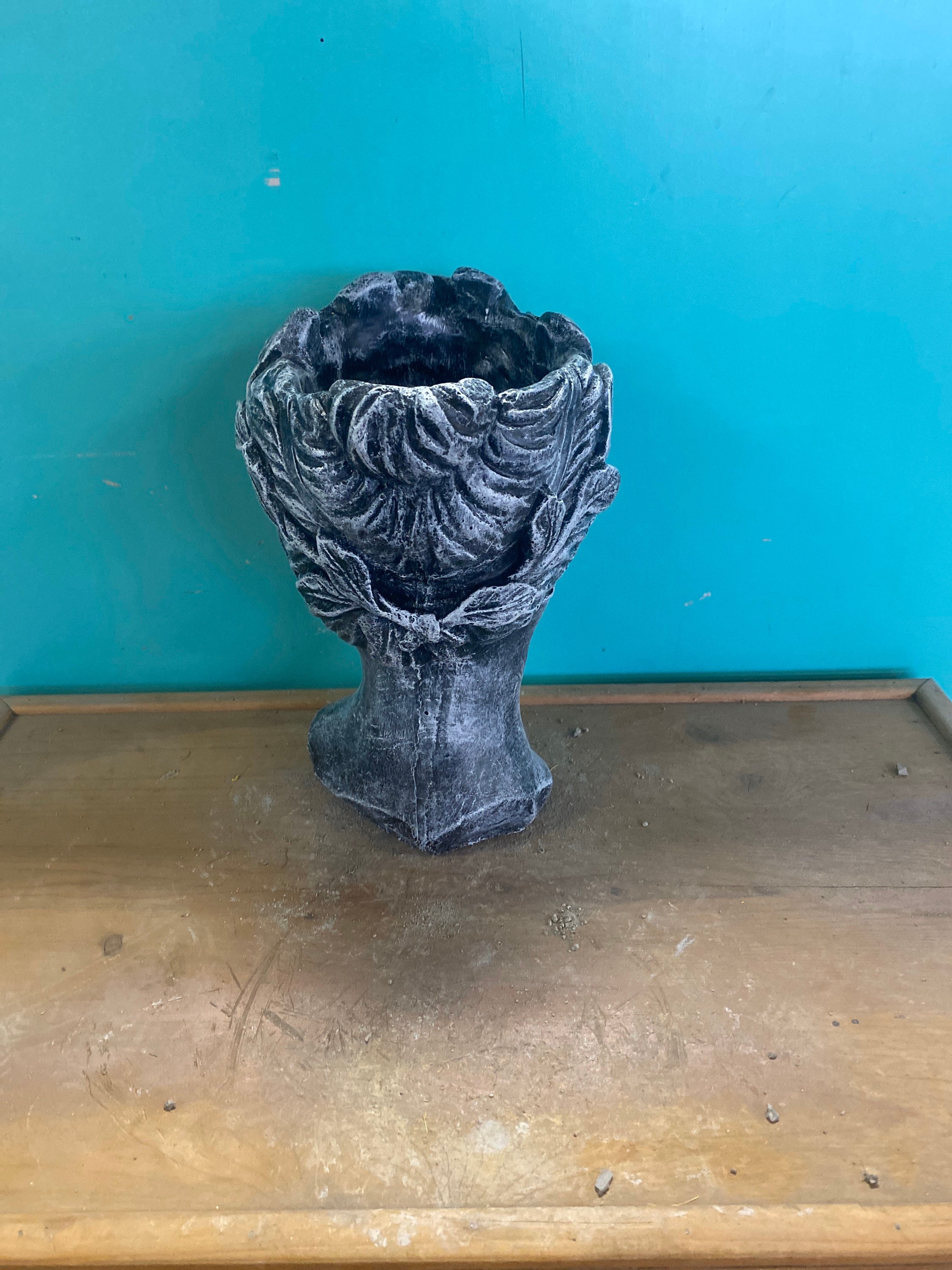 10.5” painted large lady head planter