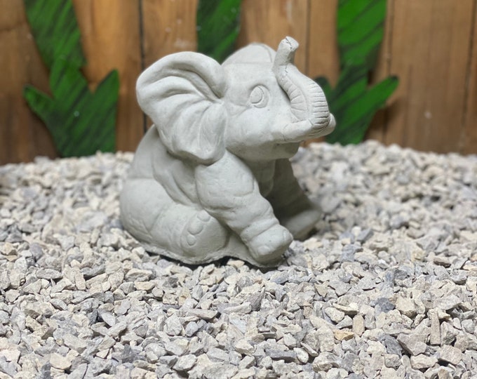 Sitting Elephant Concrete Statue Garden Decor Etsy