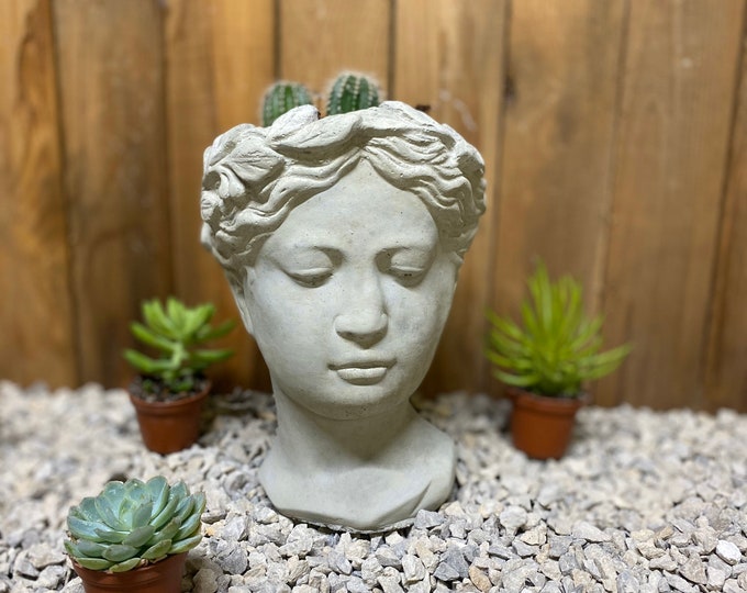 Medium women head planter concrete statue