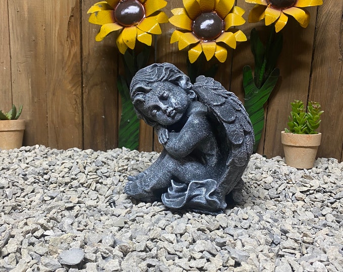 Painted Sideways angel concrete statue garden decor