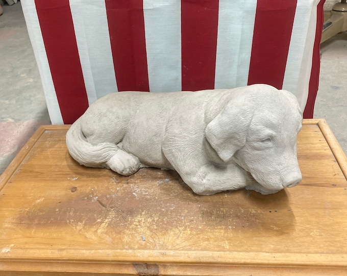 Laying Labrador retriever dog concrete statue pet memorial garden decor