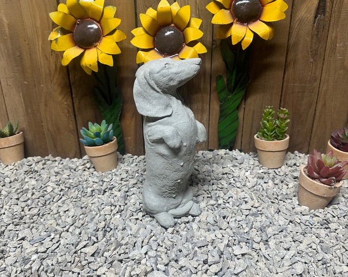 10” standing dachshund concrete statue