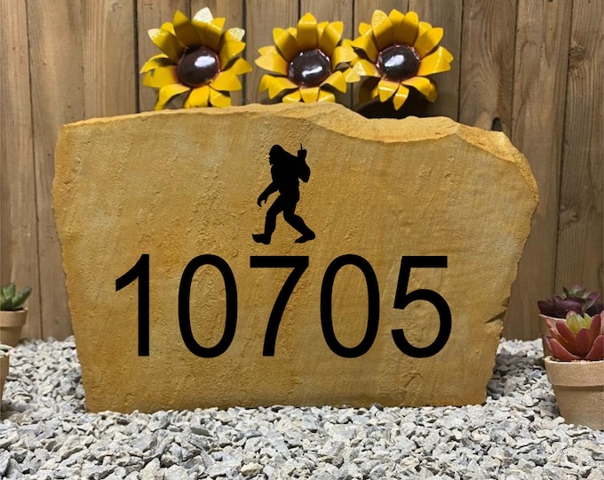 Flipping off Bigfoot address stone, Name and Address sign- Custom Address stone- house rock- home and garden decor address sign 17”x11”