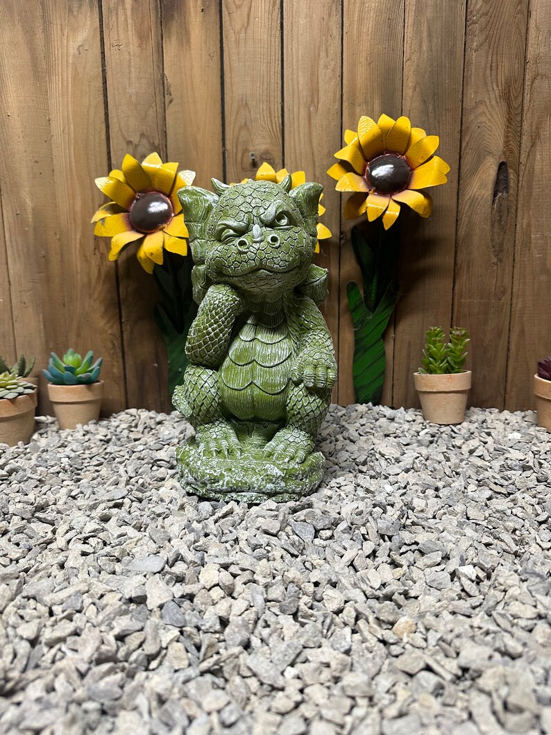 Winking Dragon Painted Dragon Statue, Garden Decor, Cute Winking Dragon - Etsy