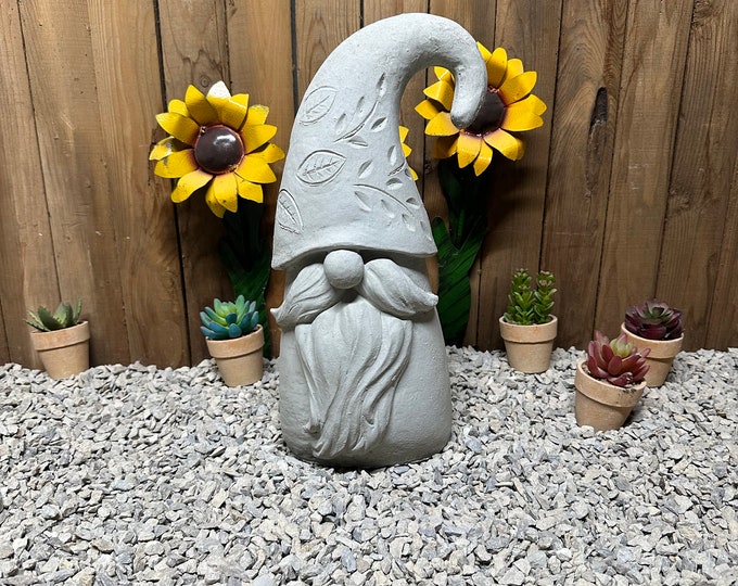 15” curved hat gnome concrete statue