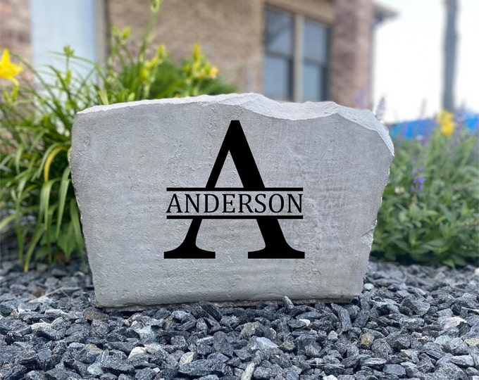 A Monogram stone, Name and Address sign- Custom engraved Address stone- engraved house rock- home and garden decor address sign 17”x11”