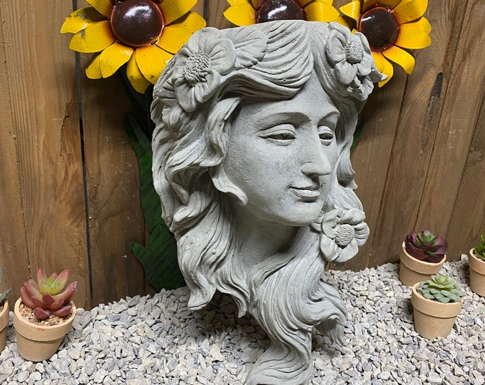 16lbs Hanging 15” lady head planter concrete statue indoor/ outdoor home decor