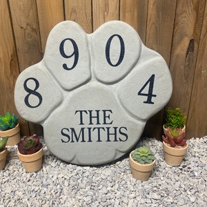 Paw print address stone, free shipping, custom concrete address stone, handmade