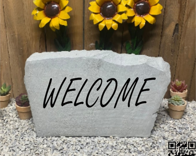Welcome Address sign- Custom engraved Address stone- custom engraved house rock- home and garden decor 17”x11”