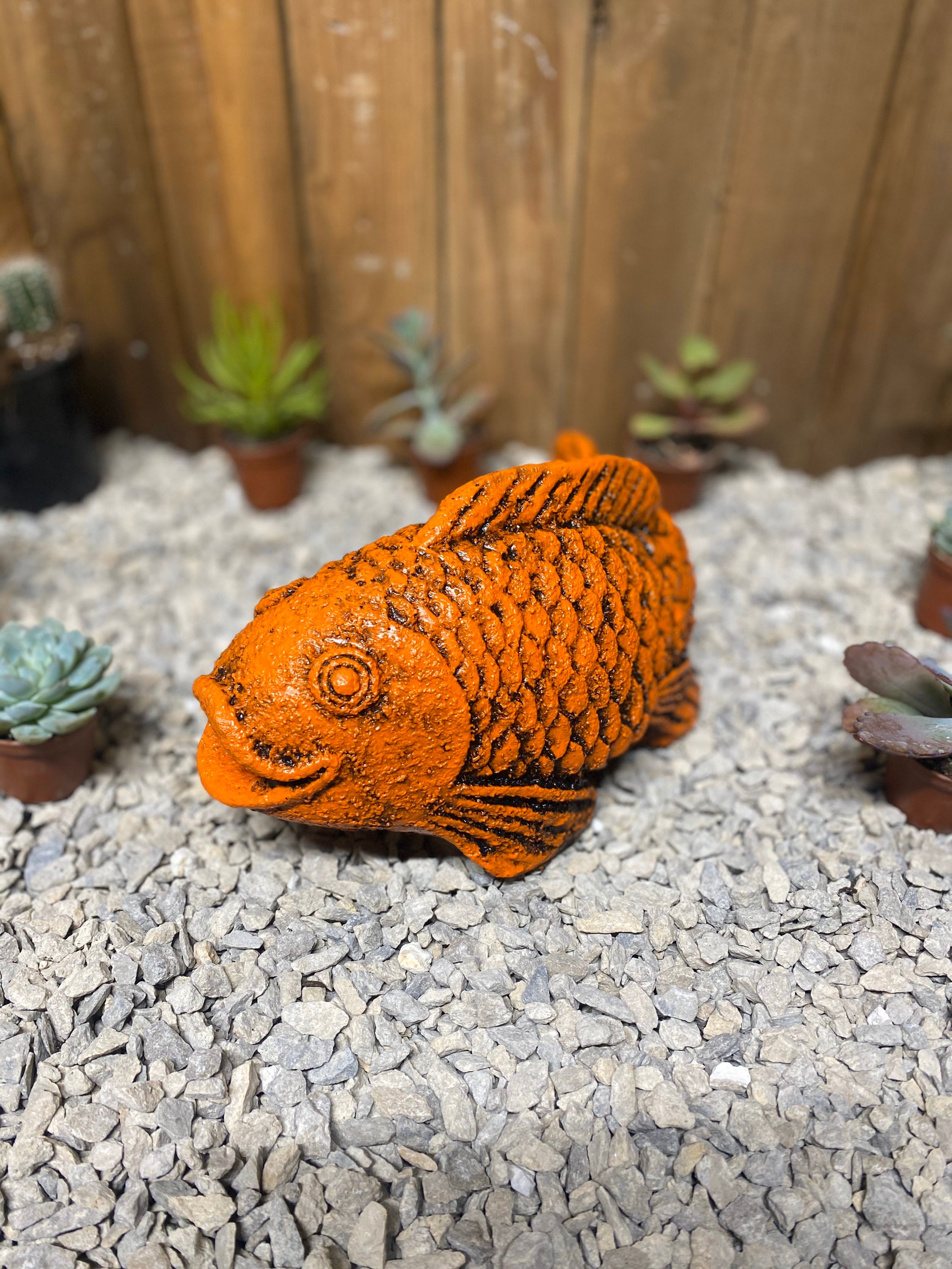 Painted koi fish concrete statue, zen garden, spiritual Statuary, home