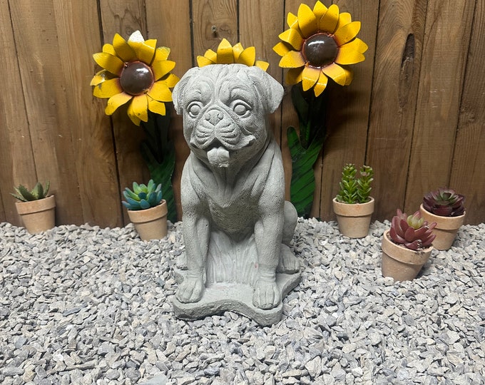 11” pug dog concrete statue