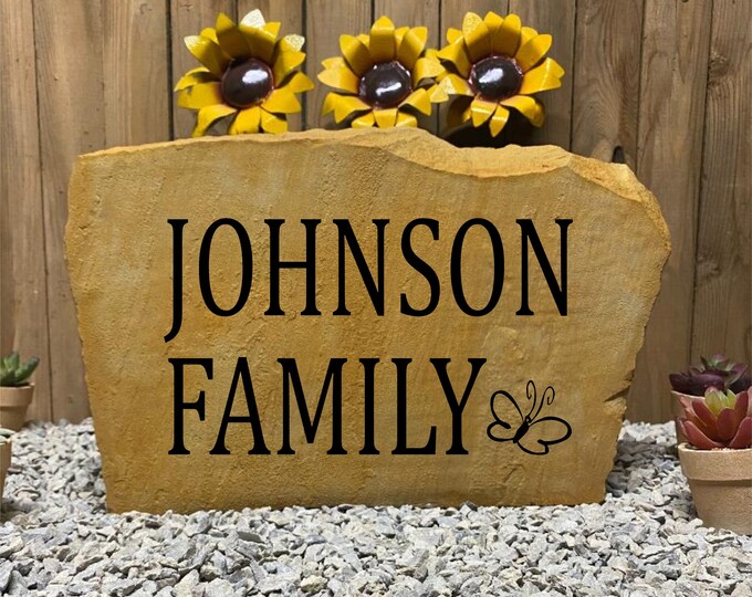 CUSTOM ENGRAVED SIGN Family name- Custom engraved Address stone- custom engraved house rock- home and garden decor 17”x11”