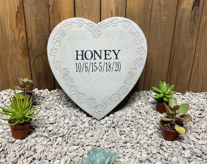 Dog, cat or pet memorial custom engraved concrete heart,