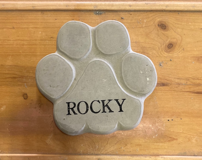 Boxer Paw print custom engraved stone, dog memorial concrete statue