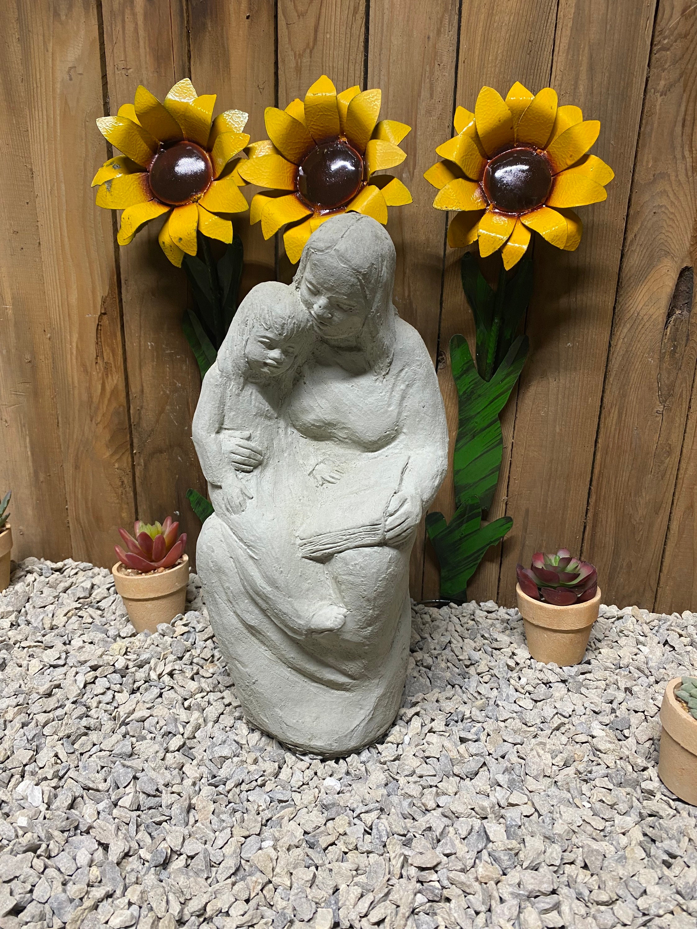 Loving mother daughter concrete statue indoor/ outdoor home decor