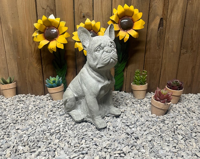 12” sitting French bulldog concrete statue