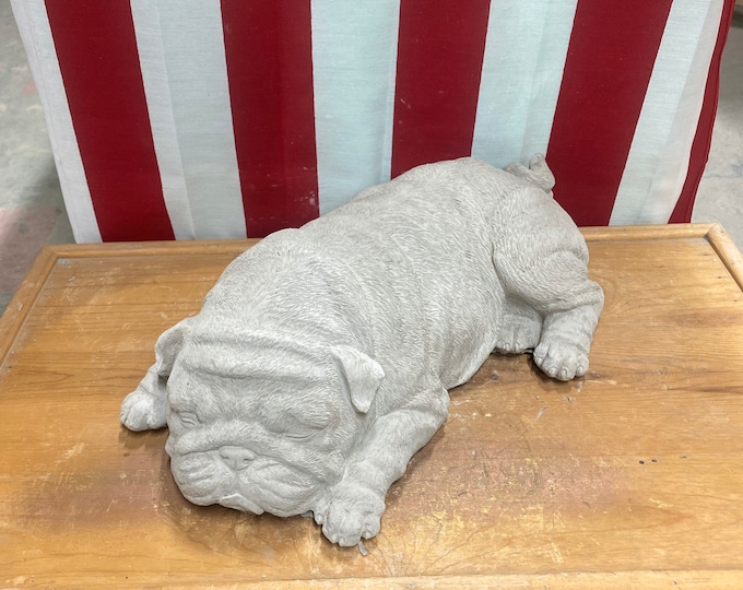 Laying bulldog / pug concrete statue pet memorial garden decor