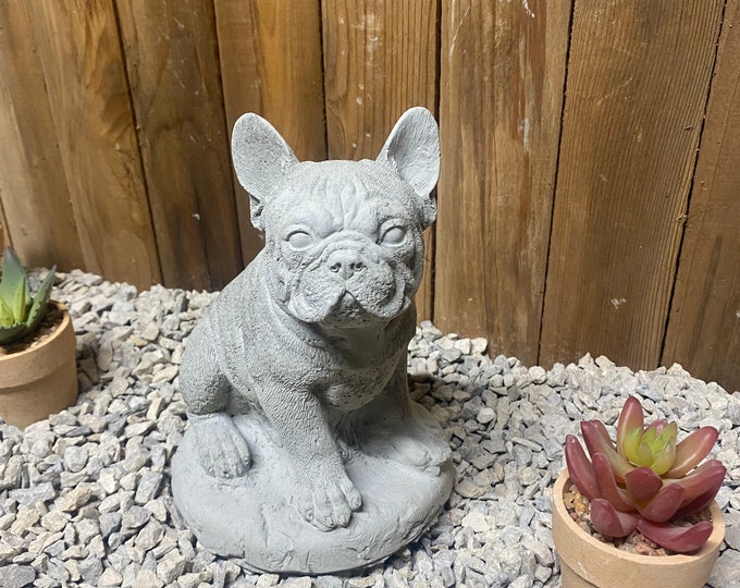 French bulldog concrete statue, dog memorial, garden decor