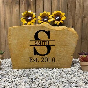 Monogram stone established date, Name and Address sign- Custom engraved Address stone- house rock- home decor address sign 17”x11”