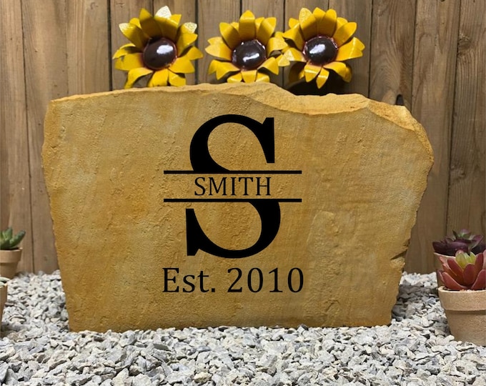 Monogram stone established date, Name and Address sign- Custom engraved Address stone- house rock- home decor address sign 17”x11”