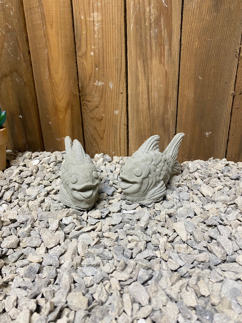 concrete statue home office garden decor 2 small fish concrete paper weight