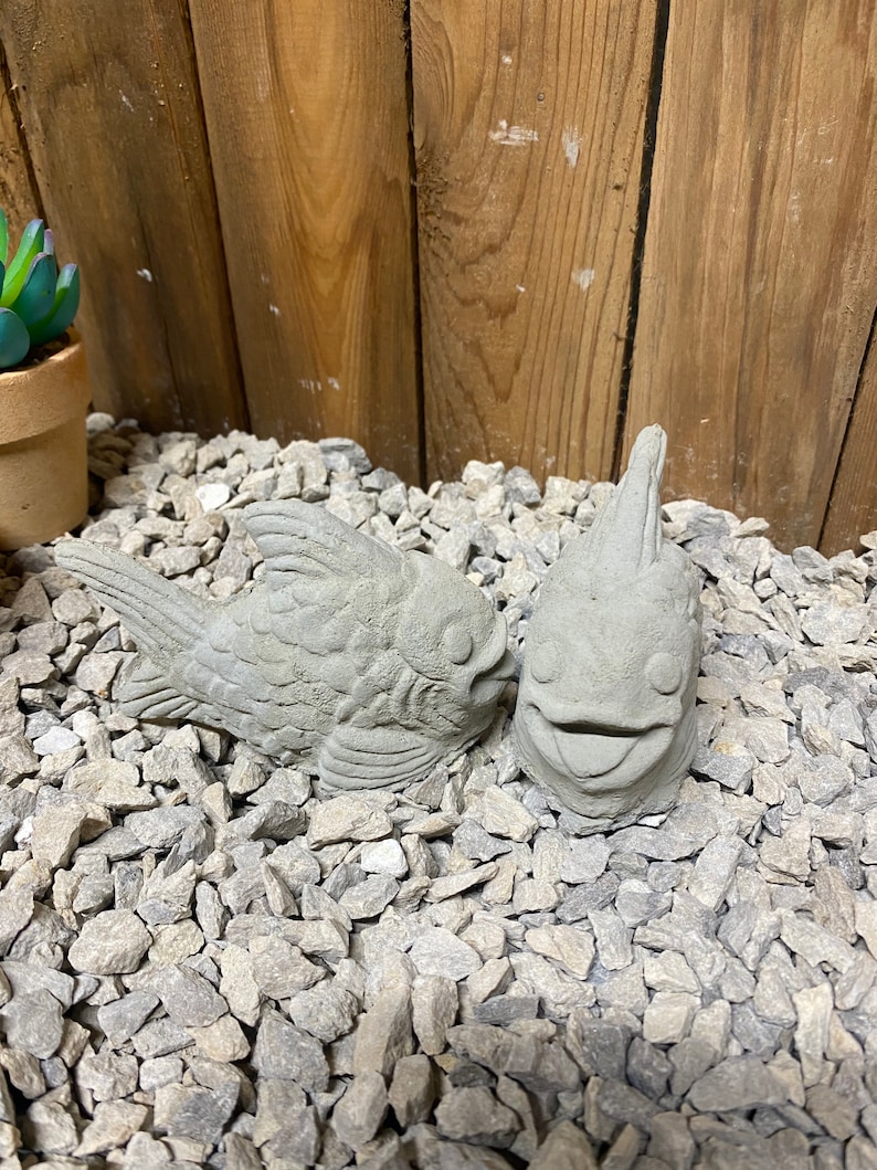 concrete statue home office garden decor 2 small fish concrete paper weight