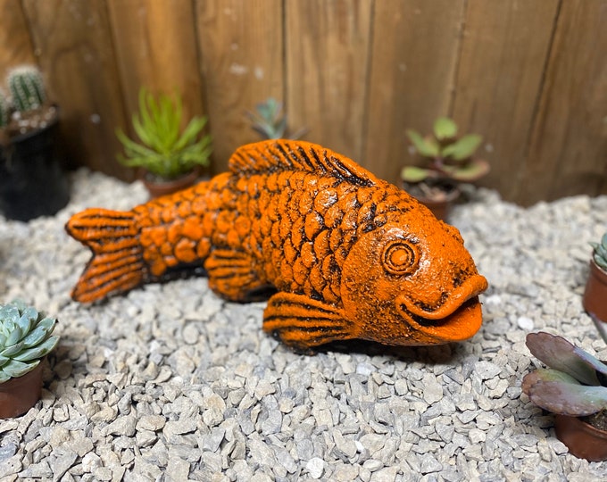 Painted koi fish concrete statue, zen garden, spiritual Statuary, home decor, handmade