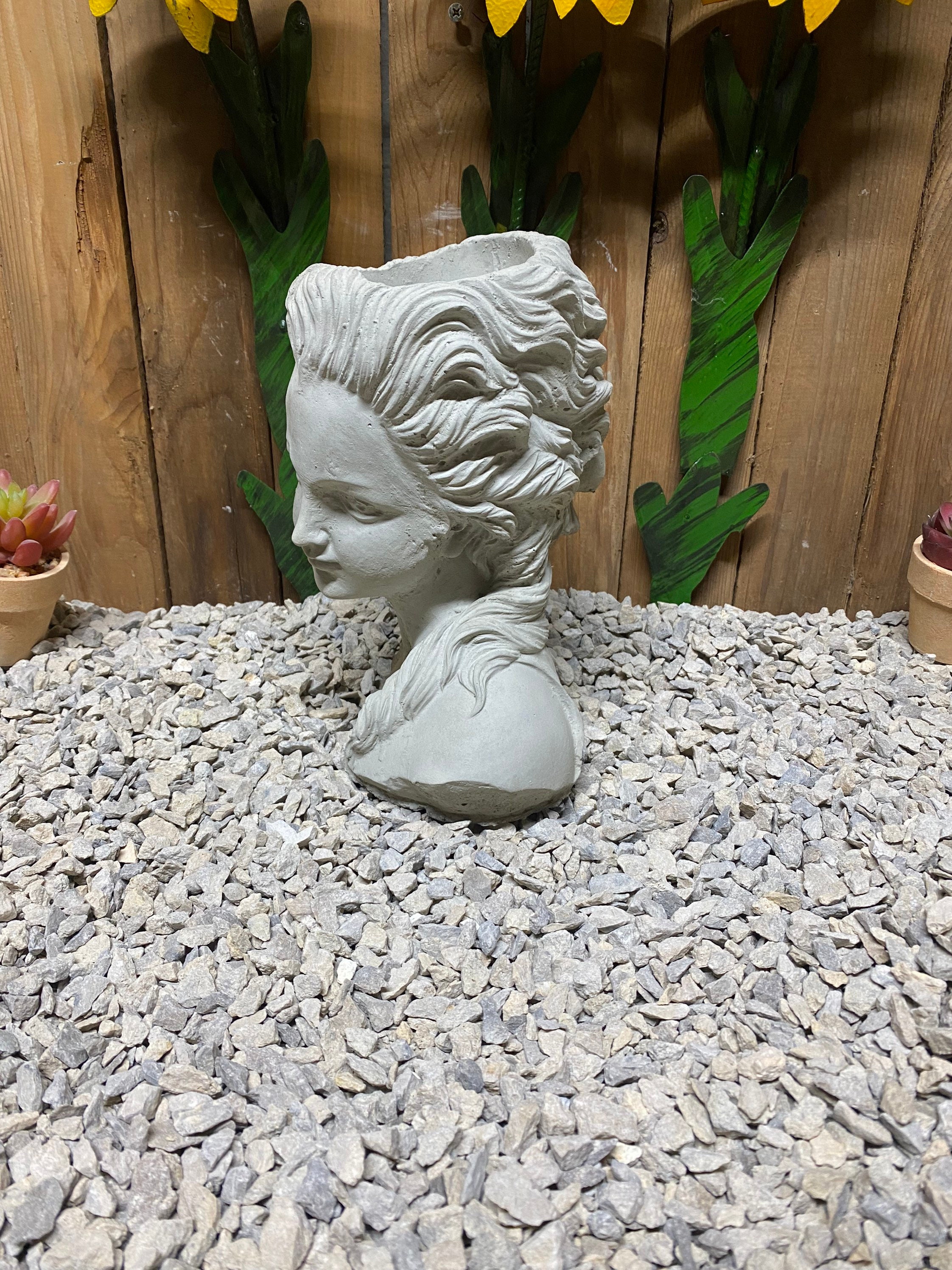 Lady head planter concrete statue indoor/ outdoor home and garden decor