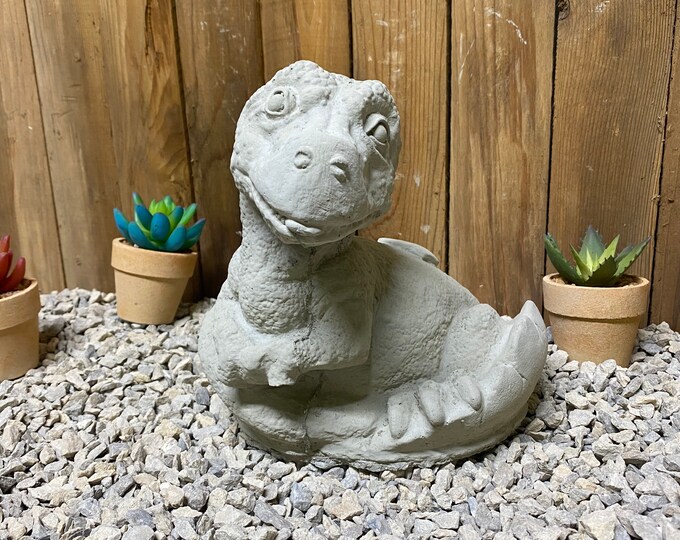 Baby dinosaur statue, T-Rex in egg Concrete Statuary, dinosaur statue, indoor/ outdoor concrete statue