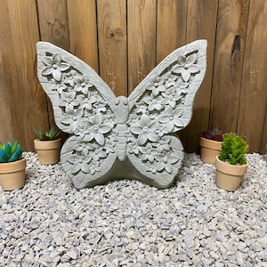 Large 24lbs butterfly concrete statue, indoor/ outdoor statue, butterfly with flowers, free shipping