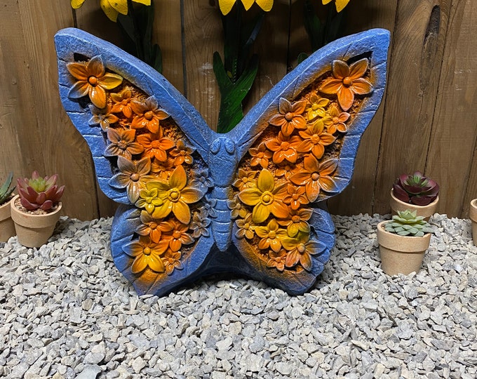 Large 24lbs butterfly concrete statue, indoor/ outdoor statue, butterfly with flowers, free shipping