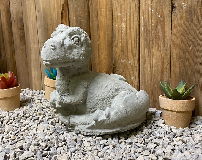 T-Rex in egg Concrete Statuary, dinosaur statue, indoor/ outdoor concrete statue