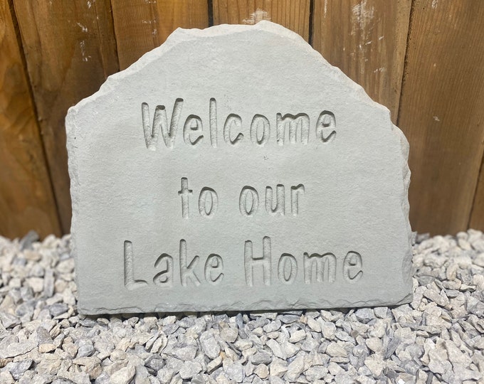 Lake home sign concrete statue