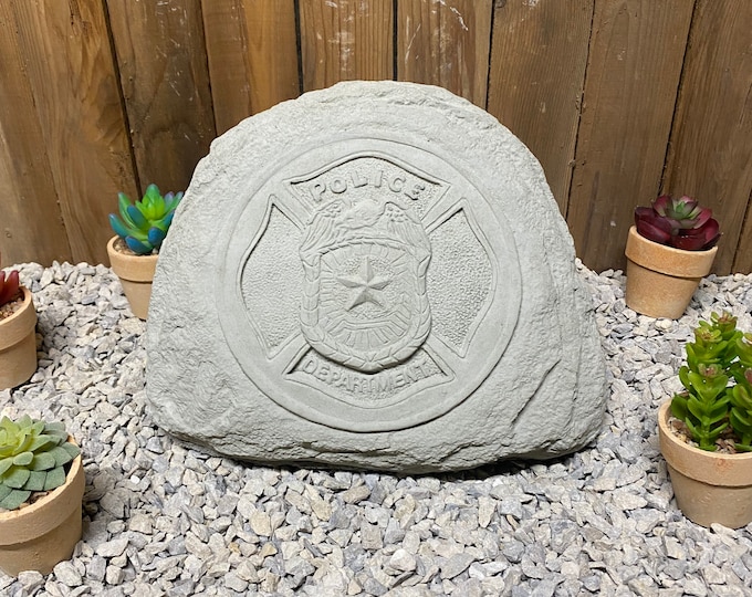 Large police concrete stone, police department, blue lives matter, back the blue, concrete statue