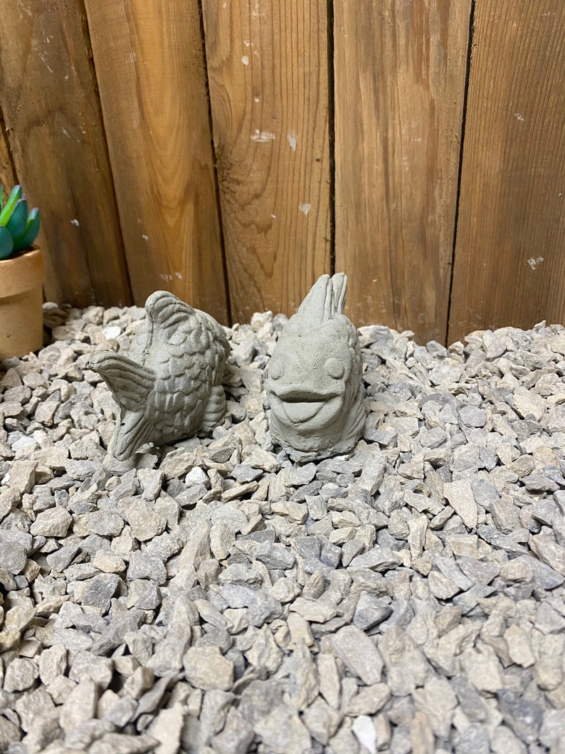concrete statue home office garden decor 2 small fish concrete paper weight