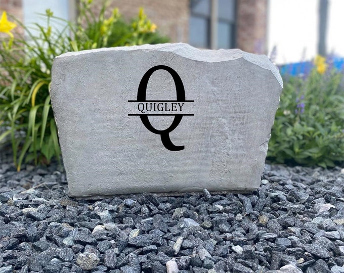 Q Monogram stone, Name and Address sign- Custom engraved Address stone- engraved house rock- home and garden decor address sign 17”x11”