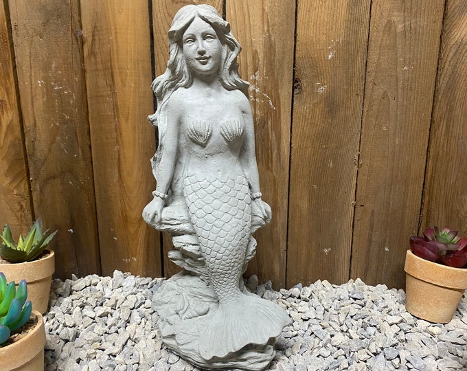 12” Mermaid concrete statue, indoor/ outdoor home decor free shipping made in the USA