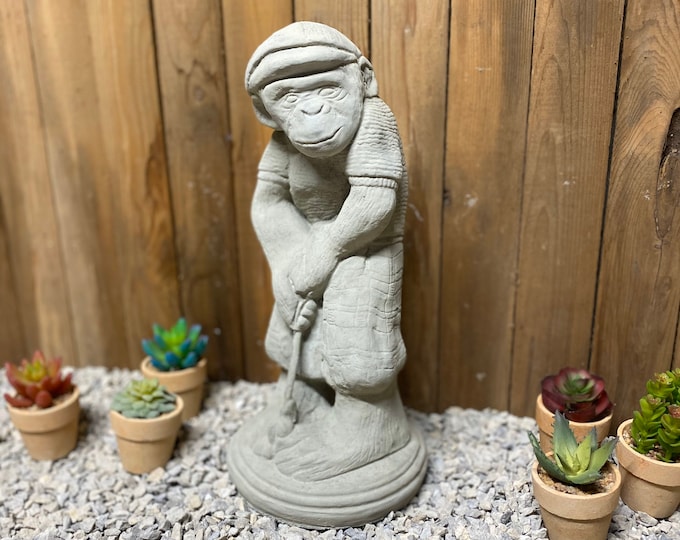 15” Golfing monkey concrete statue
