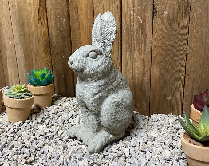 9.5” ears up rabbit concrete statue