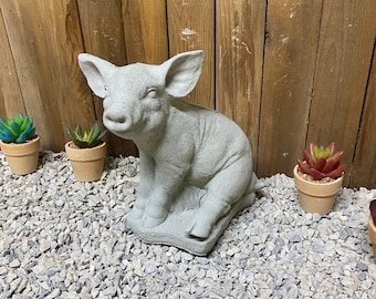 12lbs pig concrete statue indoor/ outdoor home and garden decor, free shipping made in the USA