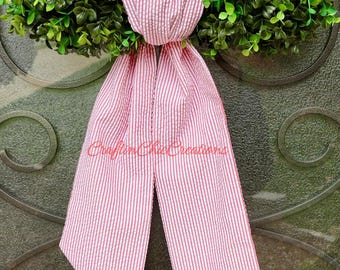 Seersucker Stripe Red and White, Wreath Sash, Holiday Decor, Embroidery Blank