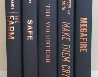 Black Book Decor, Black and Copper Bronze Decorative Books: Bookcase Staging - Set of 5