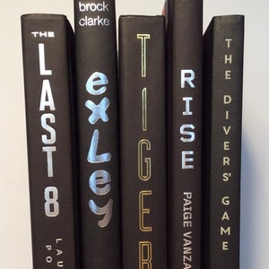 Black Book Decor with silver and gold, Pillar Titles - Luxe Decorative Hardback Books - Bookcase Staging - Unique Mantel, Shelf Props