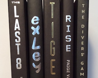 Black Book Decor Set: Silver & Gold Pillar Titles, Bookcase Staging - 5 Books
