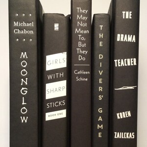 Black and White Book Decor - Black Books with White Titles - Luxe Decorative Books - Modern Home Bookcase Staging - Monochromatic Shelf Prop