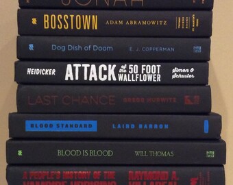 Black Books, Colorful Modern Ink Titles: Book Decor Bundle - Set of 9