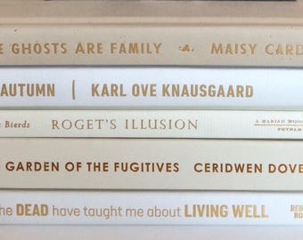 Neutral White and Beige Book Decor Bundle: Coastal Bookcase Staging