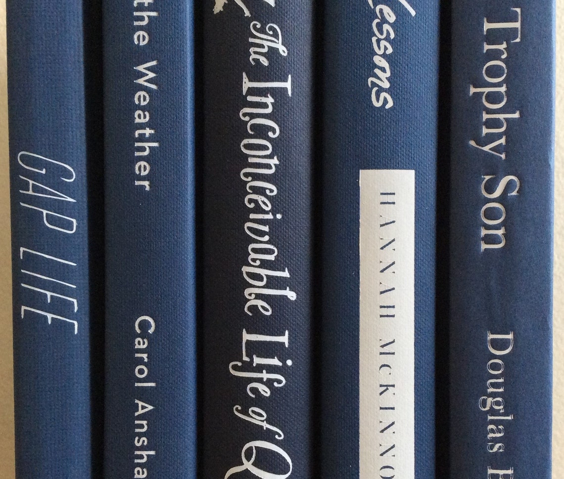 Shades of navy blue books all white titles modern nautical Etsy