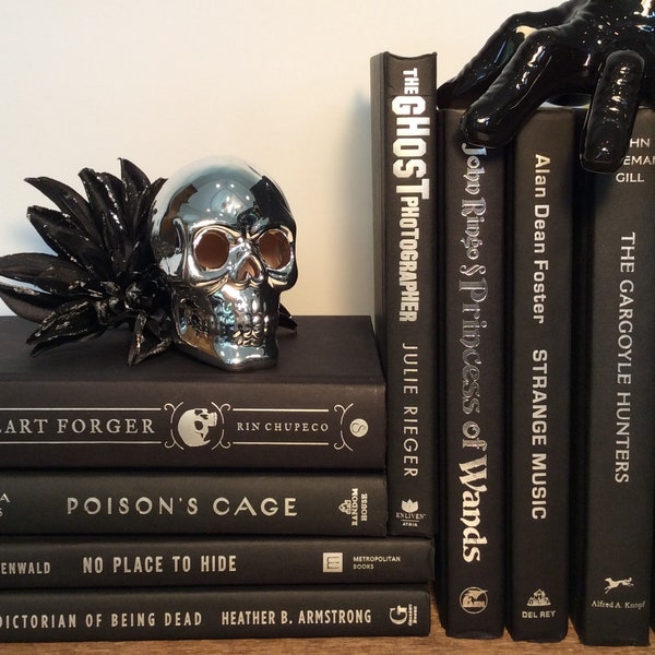 Black and Silver Book Decor - Luxe Decorative Black Hardback Books for Modern Goth Decor - Macabre Titles - Bookcase Staging - Shelf Props