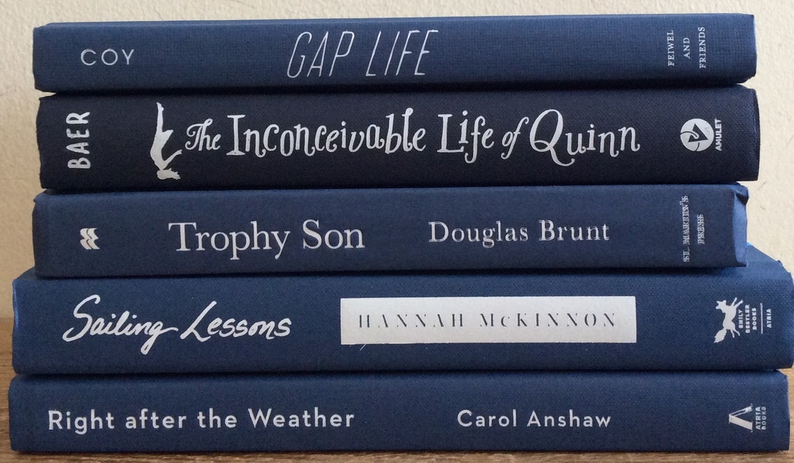 Shades of navy blue books all white titles modern nautical Etsy